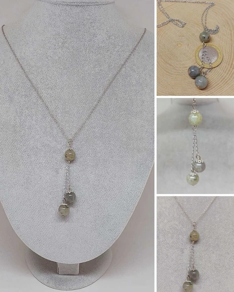 Labradorit Taşı Zincirli Kolye (9300)