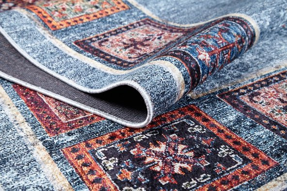 USSO Etnik Mavi Renk Yıkanabilir Halı HLN1558 - 3