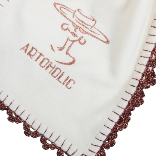 Artoholic krem polar tasarım nakışlı atkı - 4