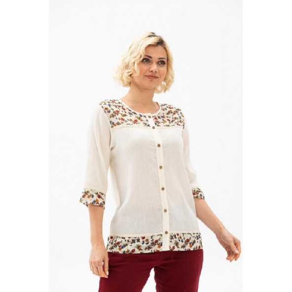 Eliş Şile - Kodu 412-09 - Gülsinem Bluz- 3XL Beden - Krem renk - 4