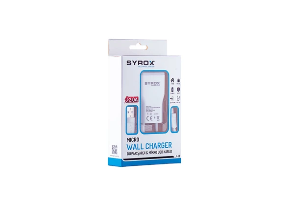 Syrox J15 2.0A 1mt USB-A - Micro USB Kablolu 1xUSB-A Port Çıkışlı Şarj Cihazı - Beyaz - Resim 2