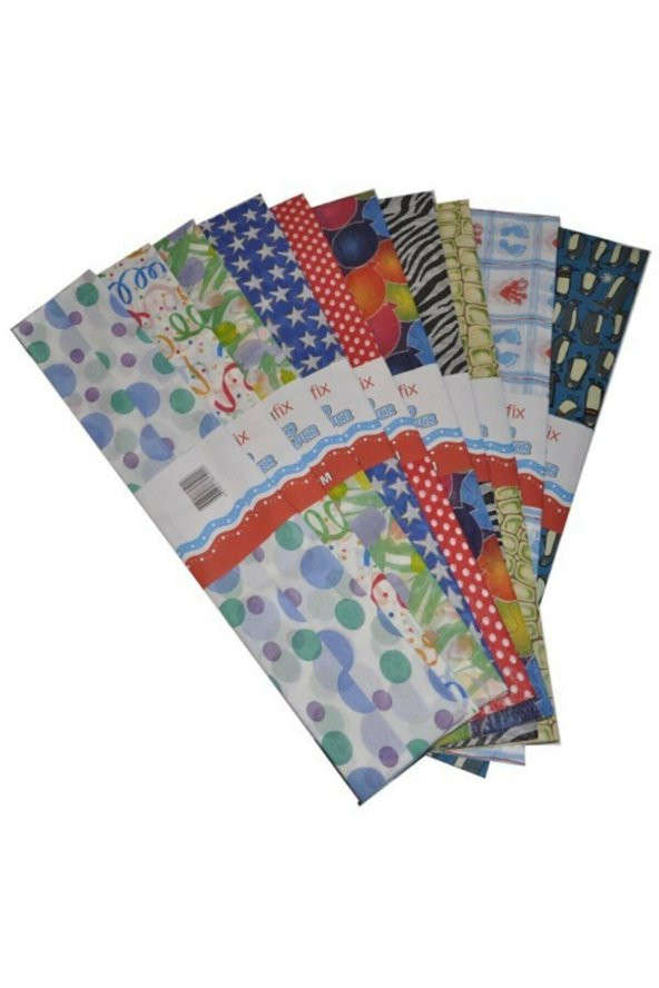 Bafix Krepon Kağıdı 10 Renk Karışık Desenli 10 Lu 50 x 200 Cm (1 Paket 10 Adet)
