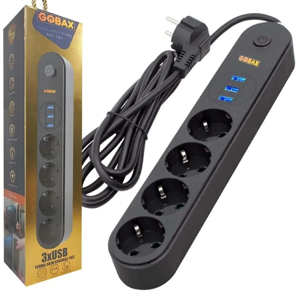 Gobax No:101 Akim Korumali 3usb Port Girişli 4 Lü Priz 2mt TdrTR