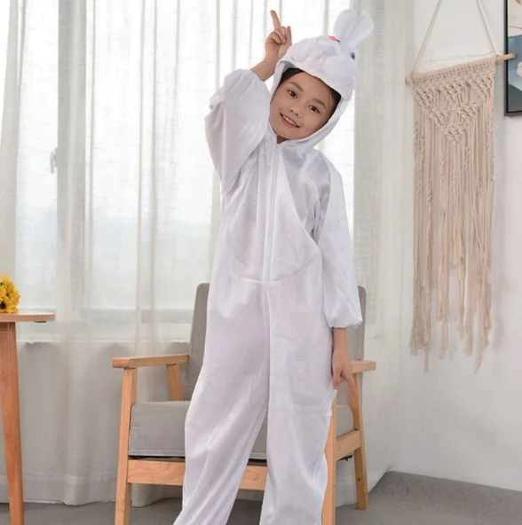 Çocuk Tavşan Kostümü Beyaz Renk 2-3 Yaş 80 cm TdrTR