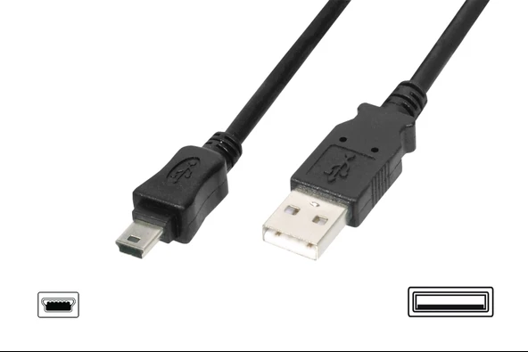 USB 2.0 Bağlantı Kablosu, USB A Erkek - USB mini B (5 pin) Erkek, 1.80 metre, AWG 28, USB 2.0 uyumlu, UL, siyah renk TdrTR