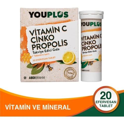 Abdi İbrahim Youplus Vitamin C Çinko Propolis 20 Efervesan Tablet