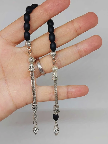 Oniks Taşı Mat Kapsül Kesim Sallamalık Zaza Tesbih 5.5*8mmmm (54650) - Resim 2