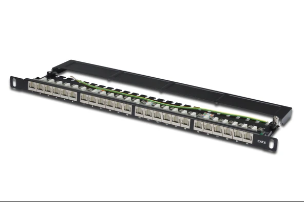 Digitus 19 Inch 24 port Cat.6 Patch Panel, Zırhlı (Shielded), siyah renk, 0,5U boyut TdrTR