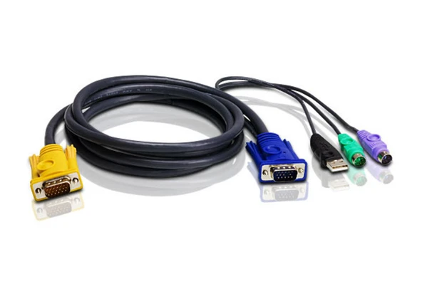 PS/2-USB KVM (Keyboard/Video Monitor/Mouse) Switch İçin Kablo, 3 metre, 1 x SPHD-15 Erkek  1 x Monitör 15 pin HDB erkek, 1 x Klavye 6 pin mini-DIN erke TdrTR