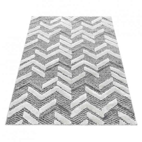 Modern Dekoratif Bukleli kabartmalı 3 boyutlu Zigzag Desenli Gri Oturma odası Salon Halısı - 3