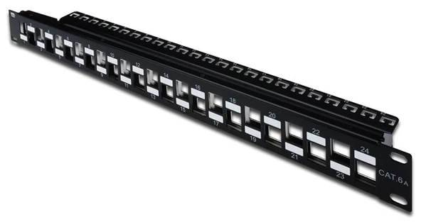 Digitus 24 Port Boş Patch Panel, Zırhlı/Zırhsız Keystone Jack Takılabilir, 1U Yüksekliğinde, Port ların Yerleşimi Zikzaklı, RAL 9005 renk TdrTR