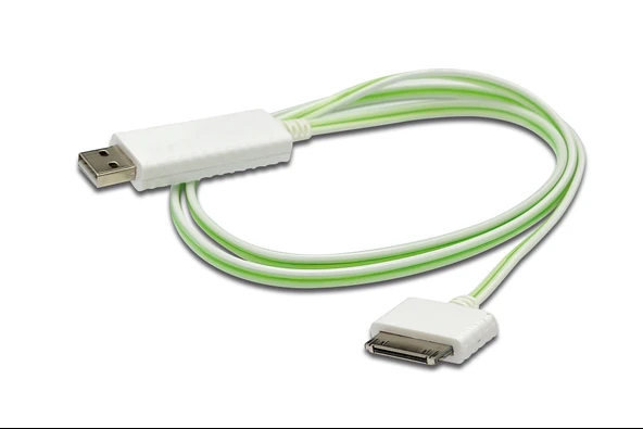 Digitus Senkronizasyon ve Şarj için FLUX CONNECT Işıklı Kablo, Apple Dock erkek  USB A erkek 0.90 metre, AWG28, beyaz renk, iPod, iPhone için ideal TdrTR