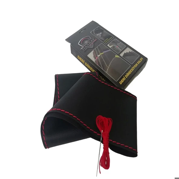 DİKİŞLİ DİREKSİYON KILIFI SİYAH DERİ KIRMIZI DİKİŞLİ MERCEDES TIR KAMYON İÇİN KIRMIZI DİKİŞLİ - Resim 3