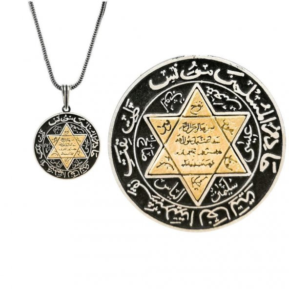 Özel Tasarım Mührü Süleyman Gümüş Kolye Kalın Zincirli 60 CM - 2