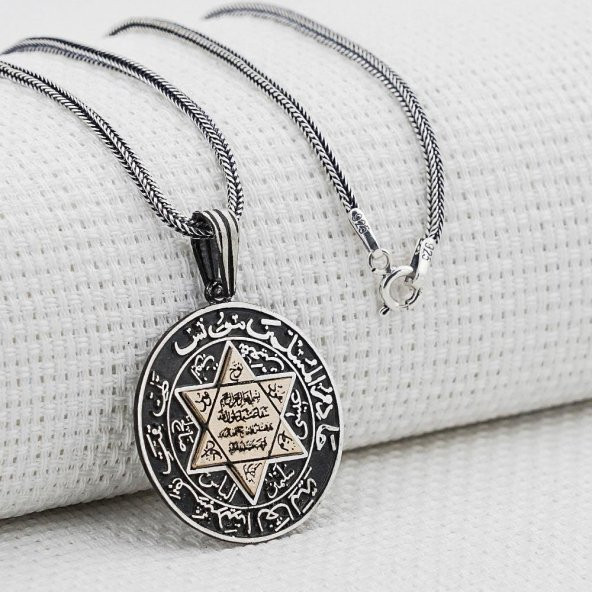 Özel Tasarım Mührü Süleyman Gümüş Kolye Kalın Zincirli 60 CM - 4