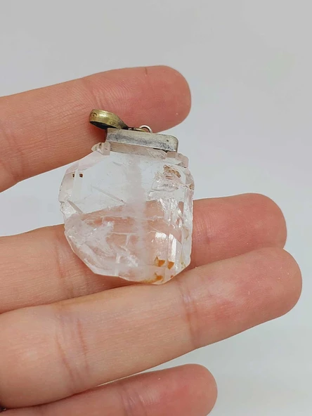 Kristal Kuvars Taşı 925 Ayar Gümüş Aparatlı Kolye Ucu (55716) - Resim 2