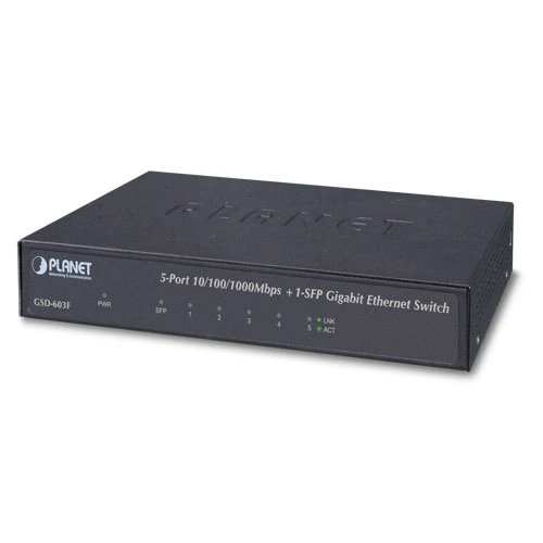 Yönetilemeyen Switch (Unmanaged Switch) 5-Port 10/100/1000BASE-T 1-Port 1000BASE-X SFP yuva DC 5V, 1A harici güç adaptörü dahil TdrTR