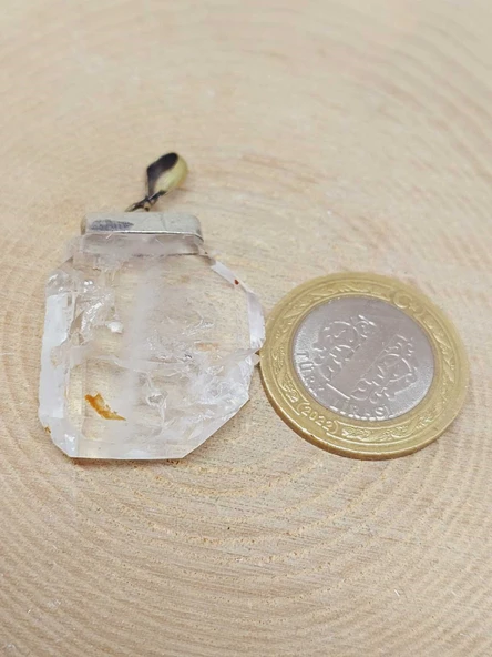 Kristal Kuvars Taşı 925 Ayar Gümüş Aparatlı Kolye Ucu (55716) - Resim 3