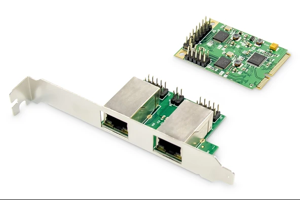 Digitus 2 Port Gigabit Ethernet mini PCI Express Kart, single lane, düşük profil bracket, Realtek çip takımı Digitus 2-port Gigabit Ethernet mini PCI E TdrTR