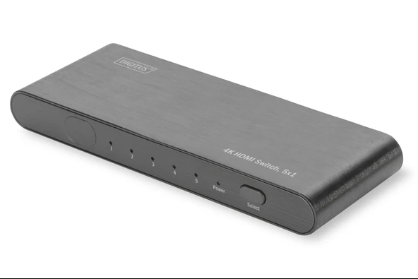 Digitus 5 Port Ultra HD 4K HDMI Switch, 4K2K, 3D görüntü formatlarını destekler, 5 Giriş (HDMI Arayüzlü Kaynak Cihaz), 1 Çıkış (HDMI Arayüzlü Görüntü Aygıtı), u TdrTR