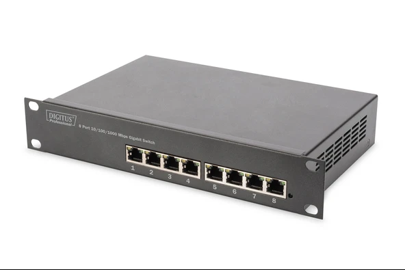 Digitus Yönetilemeyen 8 port 1000Base-T Gigabit Switch, Masaüstü Tip, 10-Inch Duvar Kabinetleri için uygun Digitus 8-port Gigabit Ethernet Unmanaged Sw TdrTR