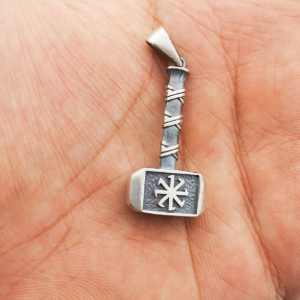 Kalın Balyoz Çekiç Tasarımlı 925 Ayar Gümüş Kolye Ucu - Resim 3