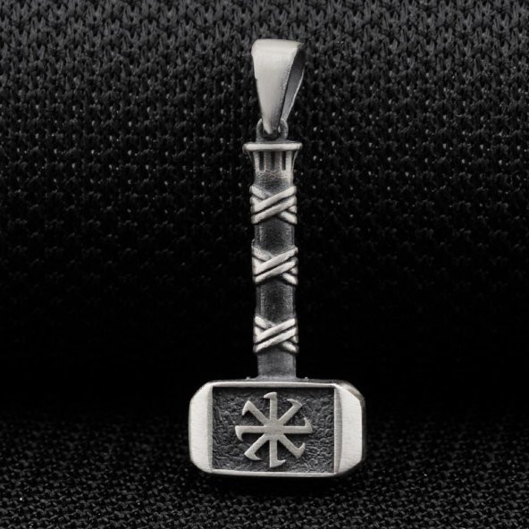 Kalın Balyoz Çekiç Tasarımlı 925 Ayar Gümüş Kolye Ucu - Resim 2