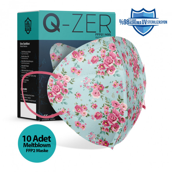 Medizer Qzer Madame Spring Desenli FFP2 N95 Maske - 10 Adet