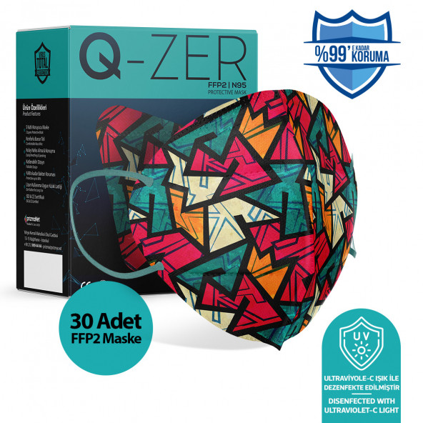 Medizer Qzer New Young Desenli FFP2 N95 Maske - 30 Adet
