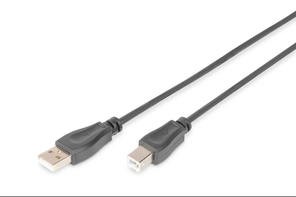 Digitus USB 2.0 Bağlantı Kablosu, USB A Erkek - USB B Erkek B, 0.5 metre, AWG 28, USB 2.0 uyumlu, UL, siyah renk Digitus USB 2.0 Connection Cable, type TdrTR