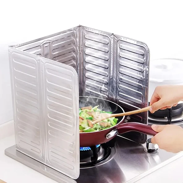 Ocak Yağ Sıçrama Koruyucu Katlanır Alüminyum Levha -Kolay Silinir Piknik Tüpü Rüzgar Önleyici Panel - Resim 3