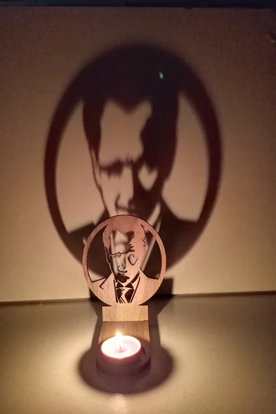 Mustafa Kemal ATATÜRK Figür Kahverengi Ahşap Gölge Mumluk Projeksiyon Biblo - Mum Hediyeli MKA2 - 5