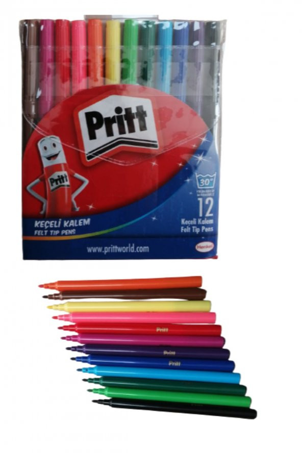 Keçeli Kalem 12 Renk 1 Paket Pritt Keçeli Kalem 12 Renk Tam Boy Şeffaf Paket