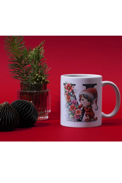 ALPŞAN TİCARET  Yılbaşı Temalı V Harfli Kupa Bardak Yeni Yıl Konseptli Kişiye Özel İsme Özel Kupa ürün görseli