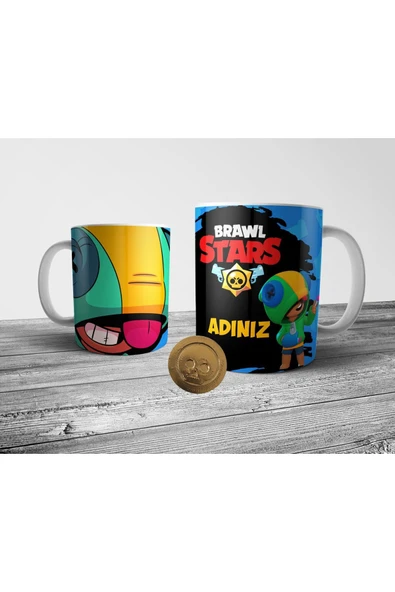 ALPŞAN TİCARET  Brawl Stars Leon Kişiye Özel Isimli Kupa Bardak Ve Altın Coin Figür Seti