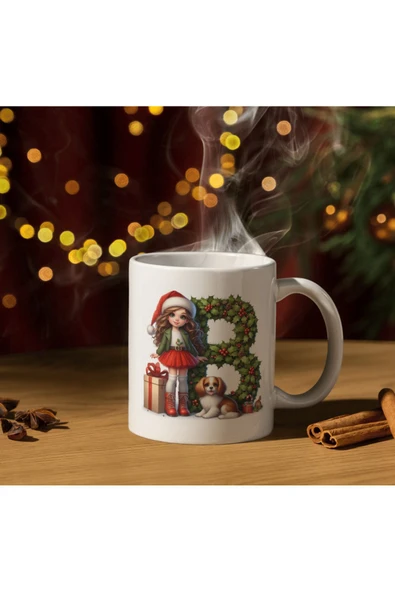 ALPŞAN TİCARET  Yılbaşı Konseptli B Harfi Kupa Bardak Hediyelik Yılbaşı Kupa Noel Kupa - 1
