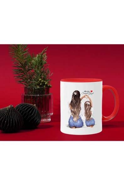 ALPŞAN TİCARET  Anneler Günü Temalı Kırmızı Beyaz Kupa Anneye Hediye Kupa Bardak - Resim 2