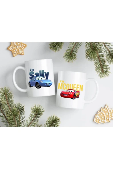 ALPŞAN TİCARET  MCQUEEN & I'M SALLY Cars Filmi 2'li Sevgili/Çift/Arkadaş Kupa Bardak Seti