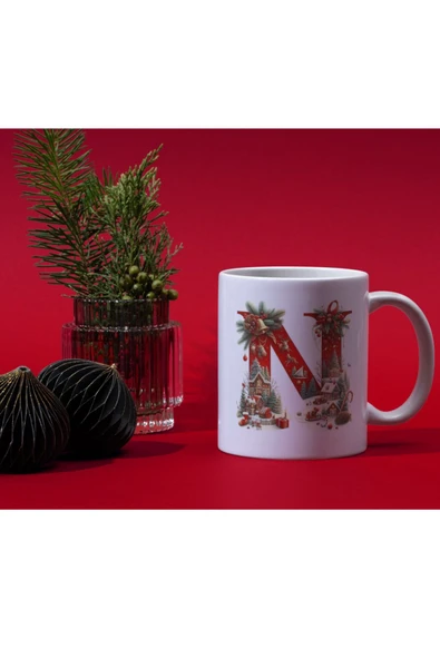 ALPŞAN TİCARET  Yılbaşı Temalı N Harfli Kupa Bardak Yeni Yıl Konseptli Kişiye Özel İsme Özel Kupa ürün görseli