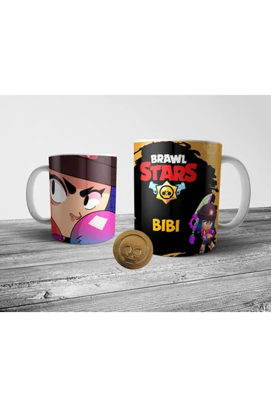 ALPŞAN TİCARET  Brawl Stars Kahraman Bibi Kupa Bardak Model 4 Ve Altın Coin Figür Seti