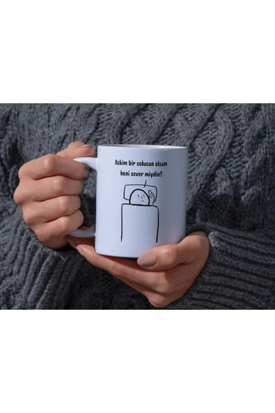 ALPŞAN TİCARET  Sevgili Kupaları Çift Kupaları 2'li Set 'Askim soluncan olsam beni sever miydin' Beyaz Kupa - Resim 4