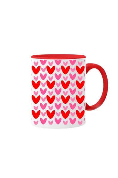 ALPŞAN TİCARET  Kalpli Kupa Bardak İçi ve Kulbu Kırmızı Kalpli Bardaklar ürün görseli