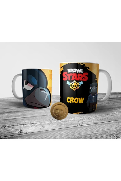 ALPŞAN TİCARET  Brawl Stars Crow Kişiye Özel Isimli Kupa Bardak Ve Altın Coin Figür Seti