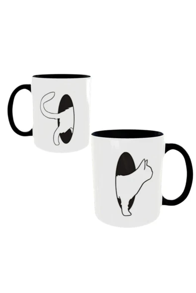 ALPŞAN TİCARET  Kedi Kupa Bardak Cat Mug Yaratıcı Bardak Siyah Beyaz Kupa - 1
