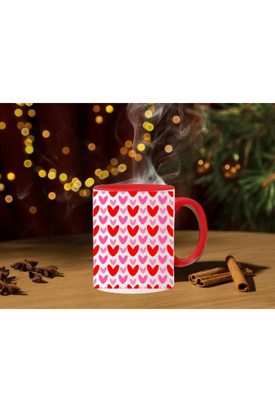 ALPŞAN TİCARET  Kalpli Kupa Bardak İçi ve Kulbu Kırmızı Kalpli Bardaklar - Resim 2