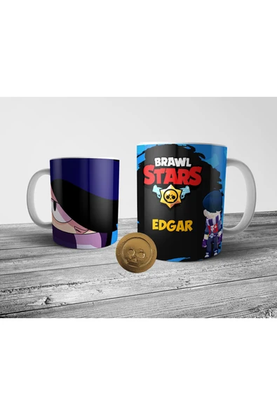 ALPŞAN TİCARET  Brawl Stars Edgar Kişiye Özel Isimli Kupa Bardak Ve Altın Coin Figür Seti