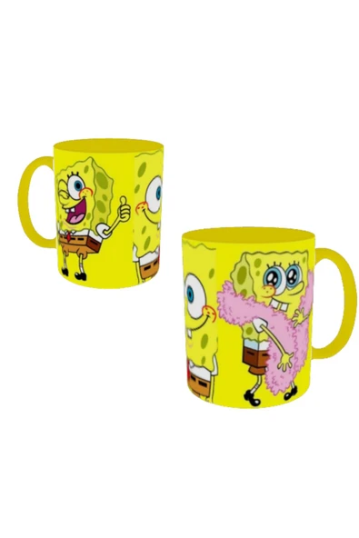 ALPŞAN TİCARET  Sünger Bob Kupa Bardak Süngerbob Kupa İçi ve Kulbu Sarı - Resim 2