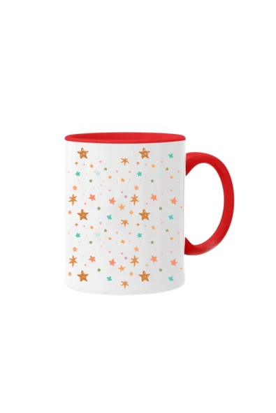 ALPŞAN TİCARET  Yıldızlı Kupa Bardak Yıldız Özel Kupa Bardak İçi ve Kulbu Kırmızı ürün görseli