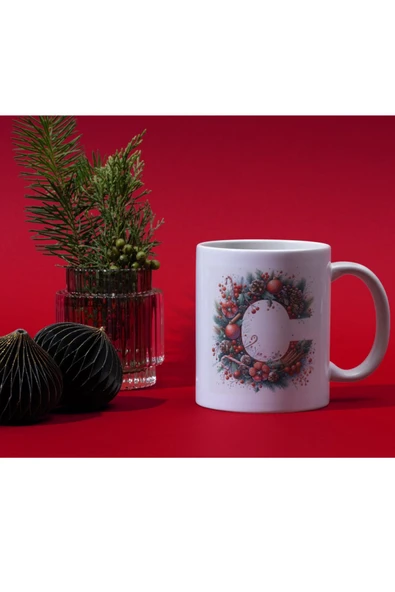 ALPŞAN TİCARET  KOPYA - Yılbaşı Temalı C Harfli Kupa Bardak Yeni Yıl Konseptli Kişiye Özel İsme Özel Kupa ürün görseli