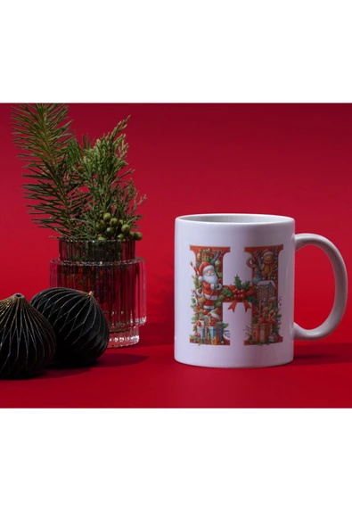 ALPŞAN TİCARET  Yılbaşı Temalı H Harfli Kupa Bardak Yeni Yıl Konseptli Kişiye Özel İsme Özel Kupa ürün görseli